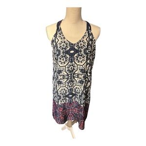 Monteau Blue and Red Lace Pattern Mini Dress